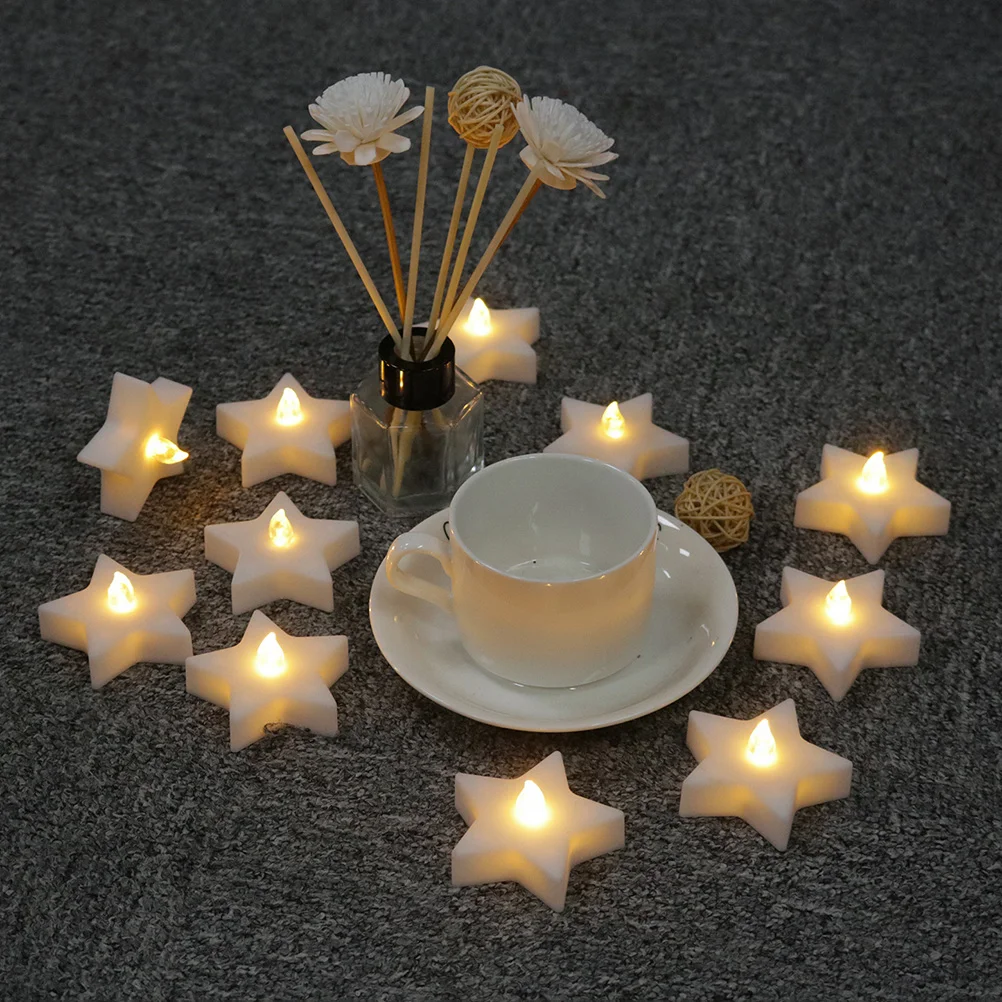 

12 PCS Party Lamp Decor LED Star Tea Lights Candles Five-pointed Electronic Flameless Electric Halloween Decorative