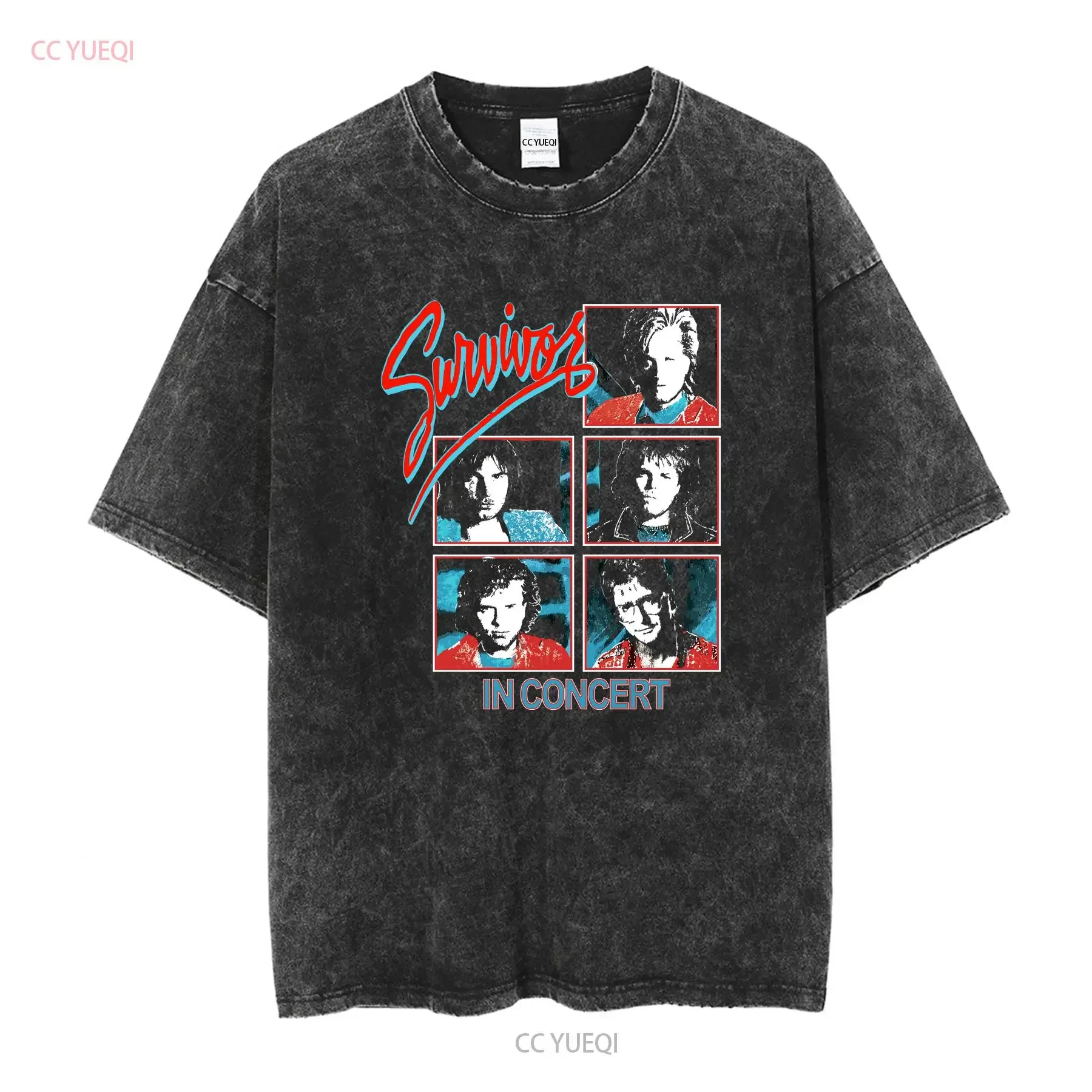 Survivor T Shirt Crew Neck 80s ConcerT Band Black 1980s XL long or short sleeves vintage Washed Slightly Versatile Stretched