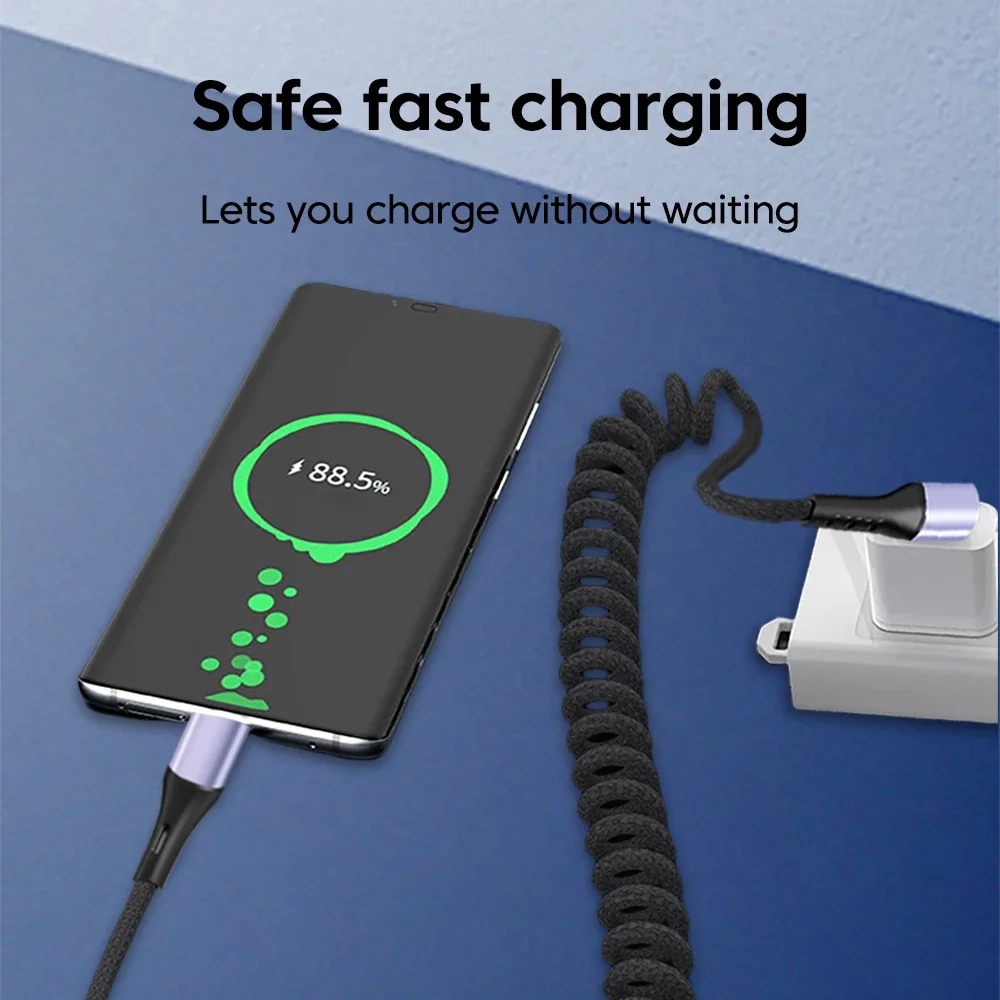 Elbow Spring Data Cable Retractable 66W Fast Charging USB Type C Cable for iphone 15 16 Samsung Huawei Xiaomi Car USB C Cables image 5
