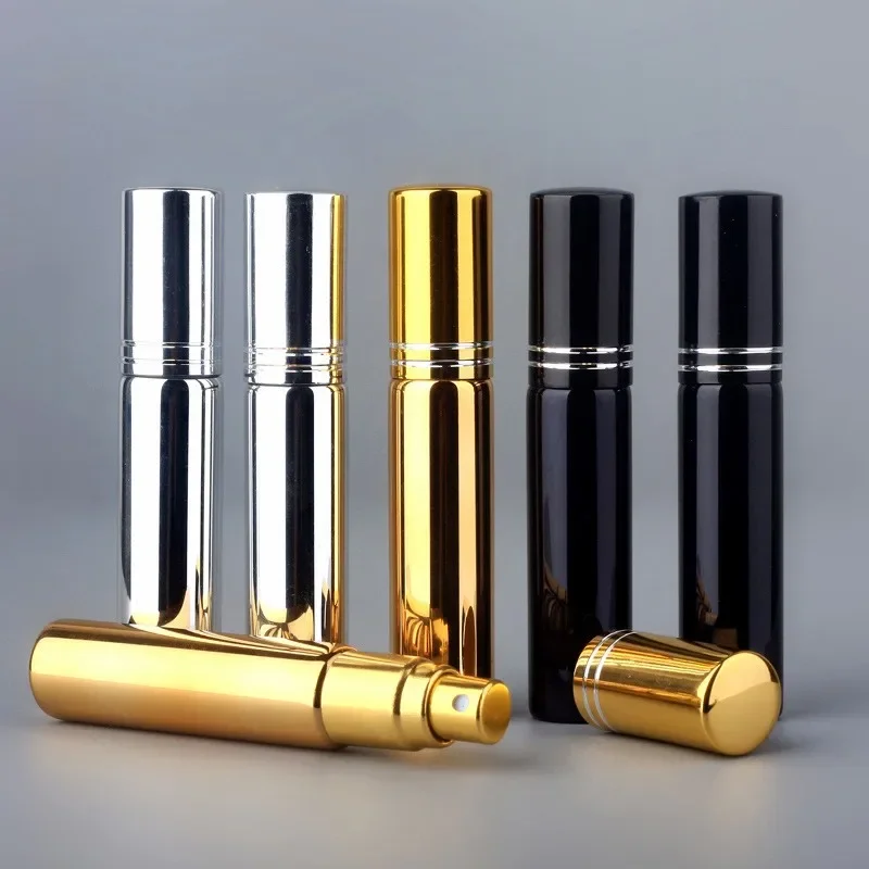 10pcs-100pcs 5ml 10ml Spray Bottles UV Coated Bright Gold Silver Black Perfume Portable Trial Sample Sub Bottled Wholesale