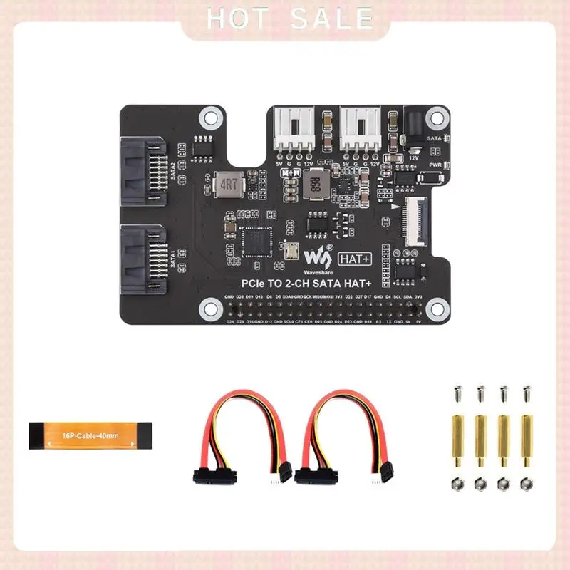 تسليم 24 ساعة Waveshare نقل البيانات عالي السرعة Pcie إلى لوح توسيع SATA لـ Raspberry Pi5 EEPROM HAT + شركة متعددة الأجهزة