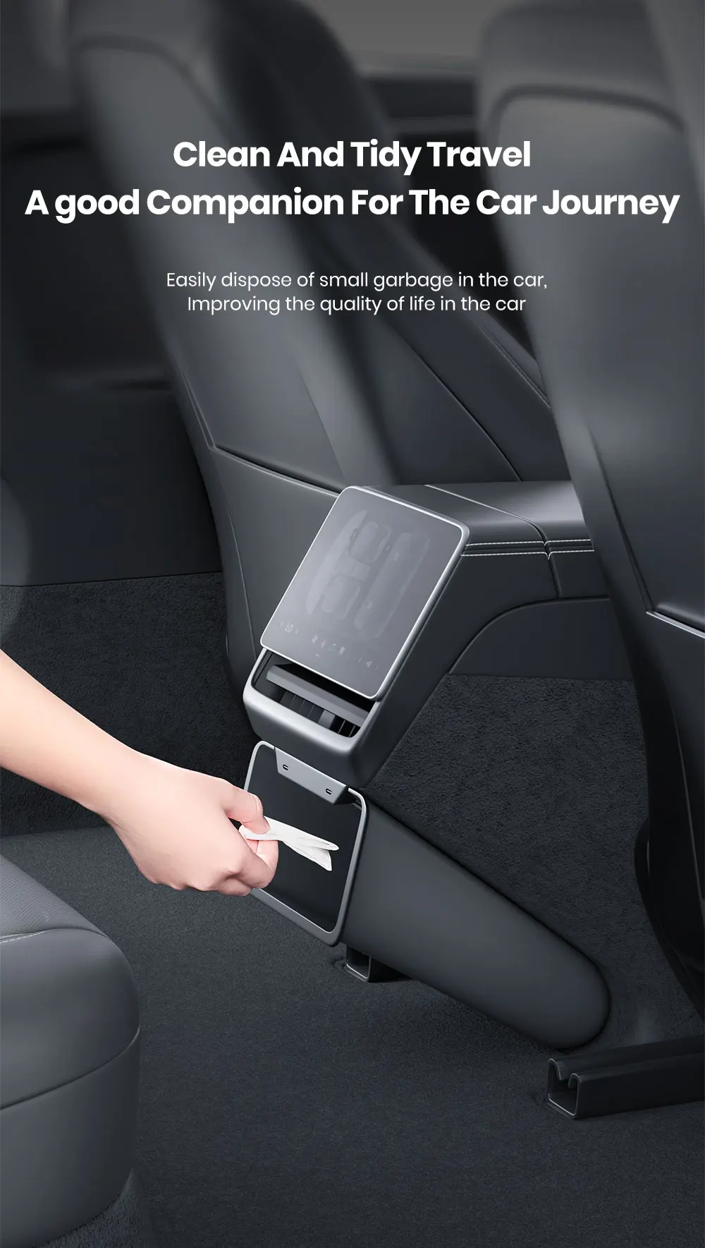 YZ Für Tesla Model 3 Y Highland Juniper Rücksitz-Mülleimer Magnetische Heck-Aufbewahrungsbox Abfalleimer Organizer 2026 Auto-Zubehör – Detail 3
