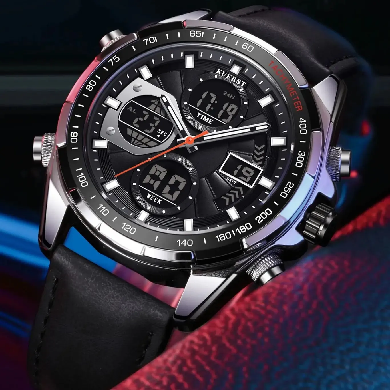 KUERST Brand Retro Double Display Quartz Electronic Watch Waterproof/dual Time Zone/luminous Sports Fashion Watch