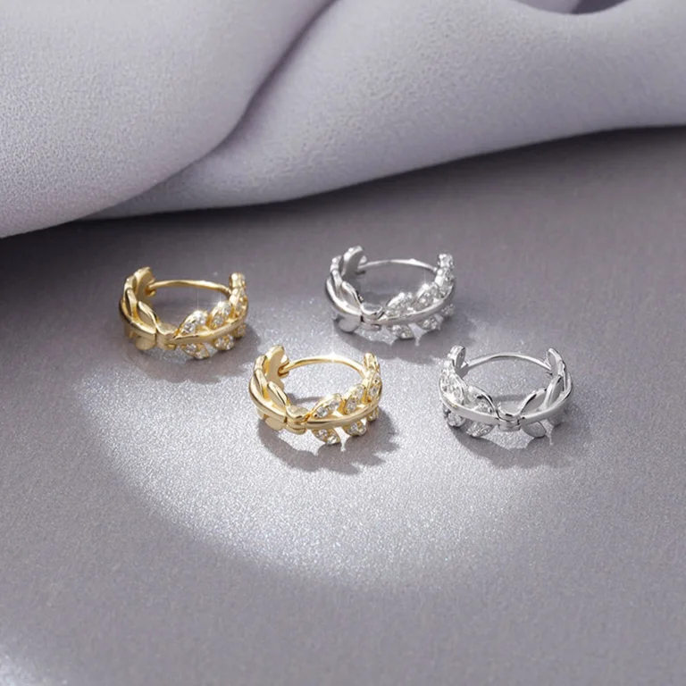 

925 Sterling Silver Leaf Zircon hoop Earrings Simple Temperament Exquisite Hot Semale Sexy Jewelry Gift