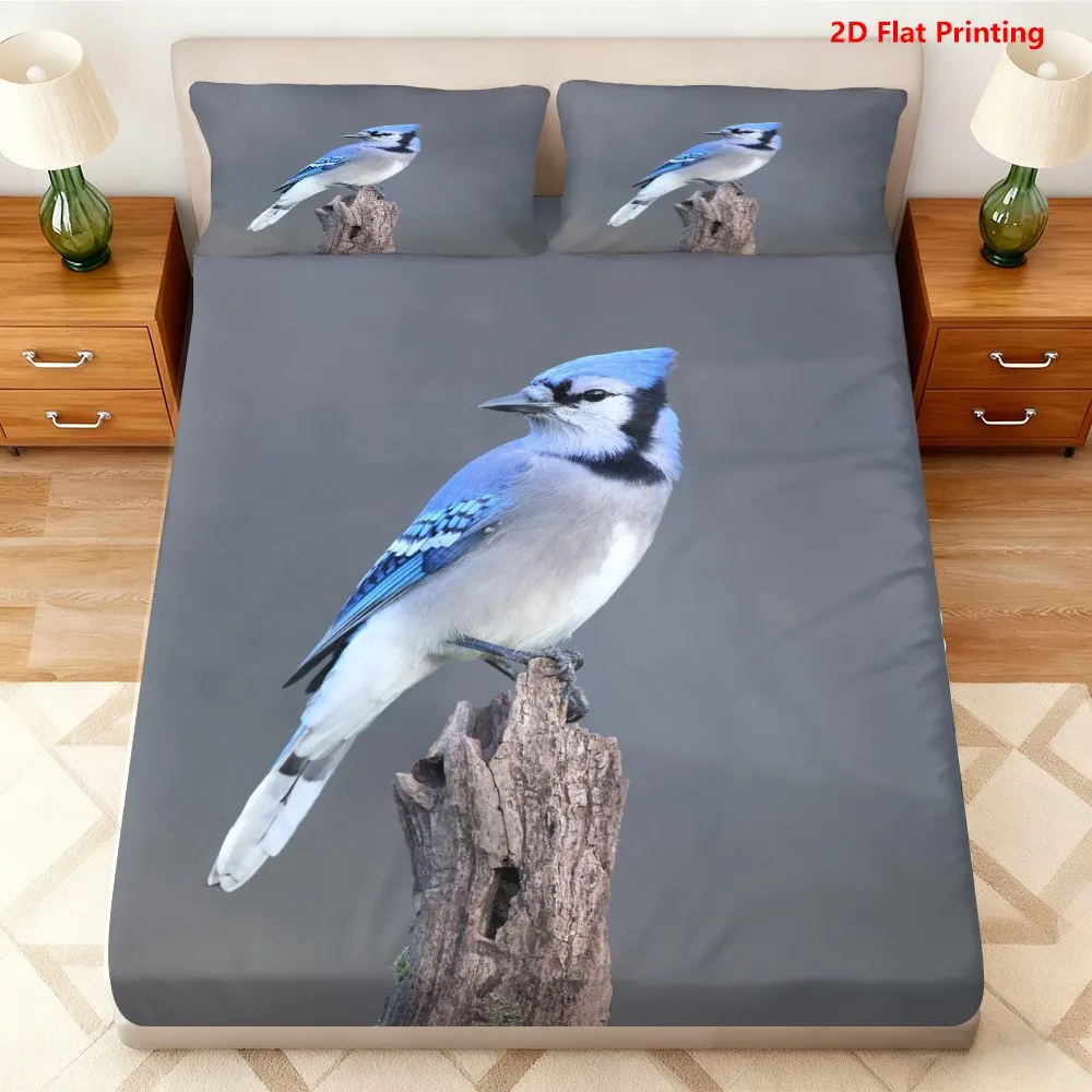 Blue Thrush Bird-Themed Bed Sheet Set, Printed Fitted Sheet, Mattress Protector, Breathable Polyester Material (Includes 1 Fitted Sheet + 2 Pillowcases), Fitted Elastic Mattress Protector, Fitted Sheet Style, Protective Cover, Mattress Protector, Fitted Sheet Bedding, Christmas-Themed Bedding, Baby Bedding, Suitable for Nursery Room