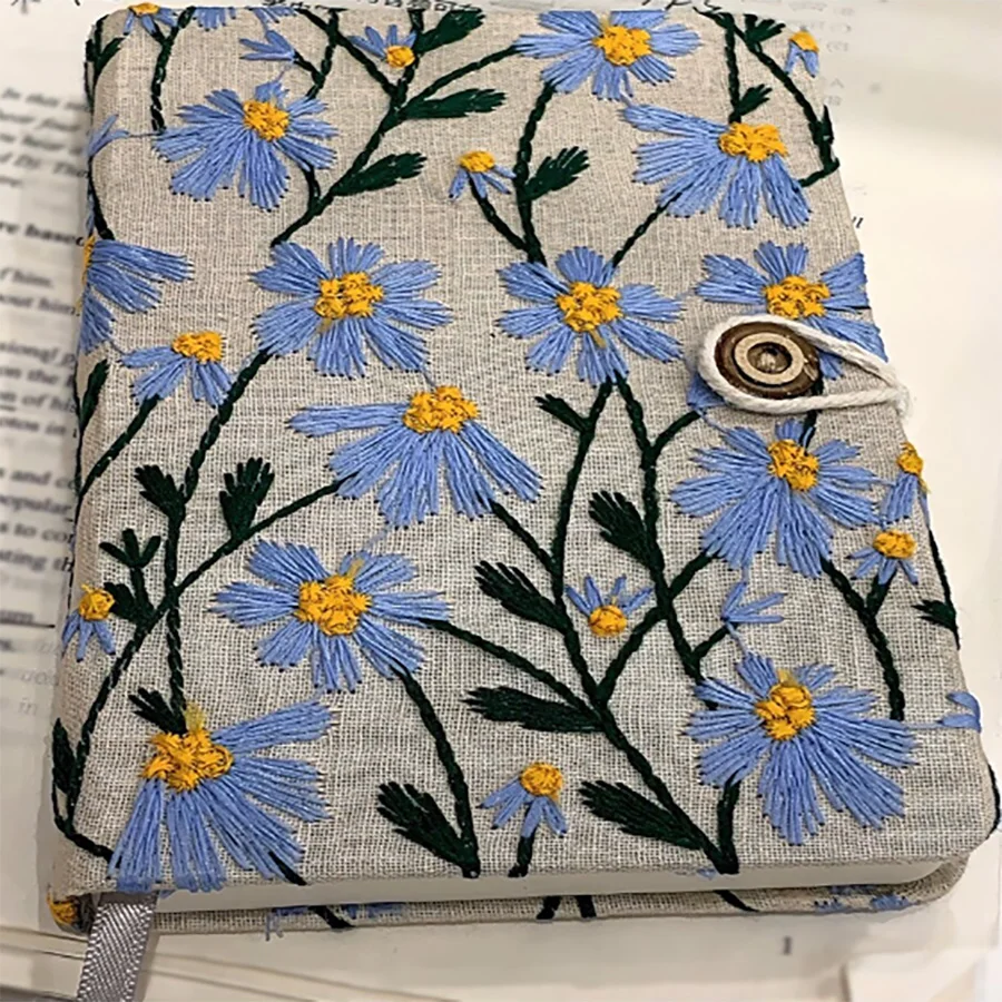 A5 A6 Fabric Embroidery Notebook Cloth Notepad Blank 100 Sheets/200 Pages with Bookmark and Botton