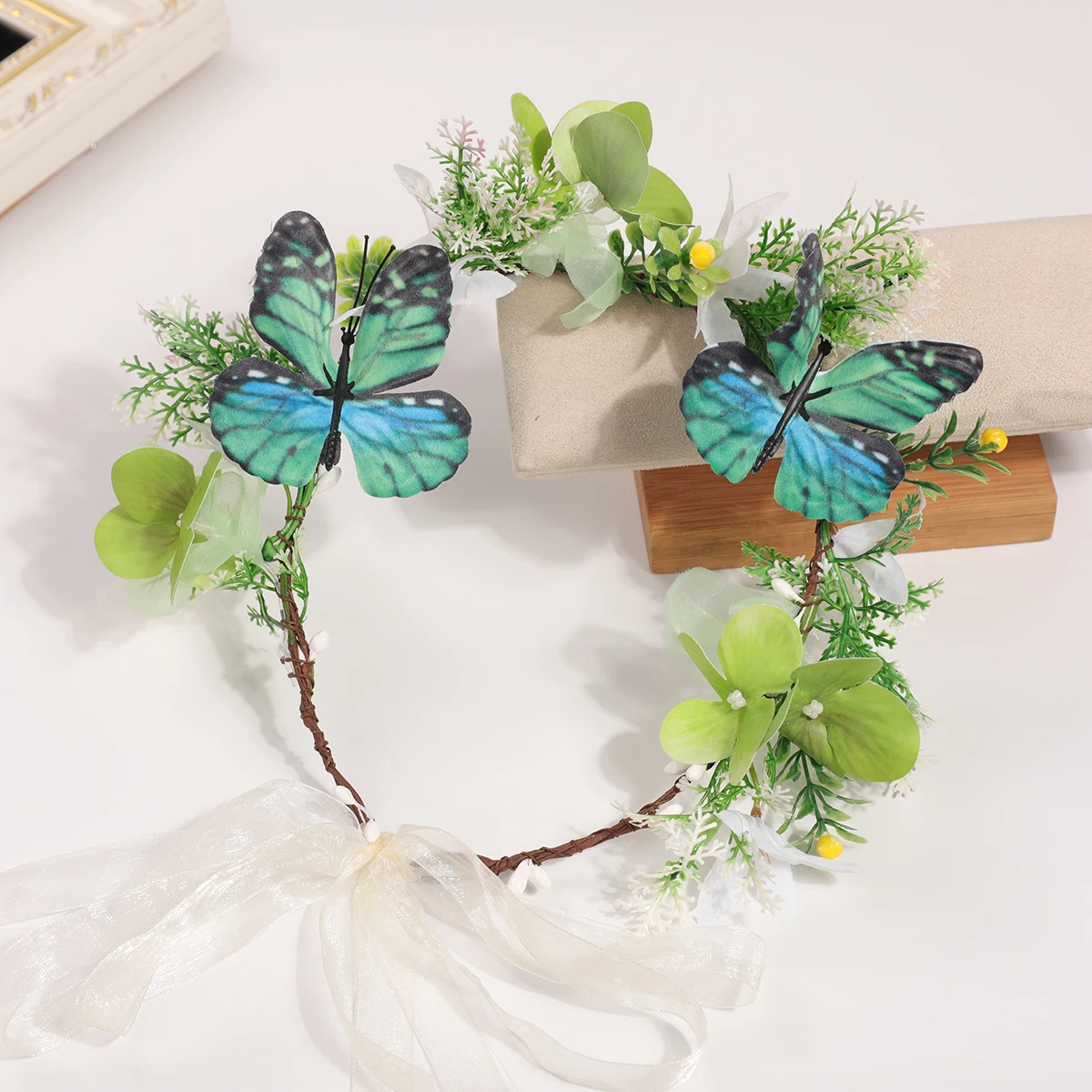 عصابة رأس على شكل إكليل أخضر خرافي على شكل غابة للفتيات والكبار، عصابة رأس على شكل زهرة صناعية، إكسسوارات للشعر