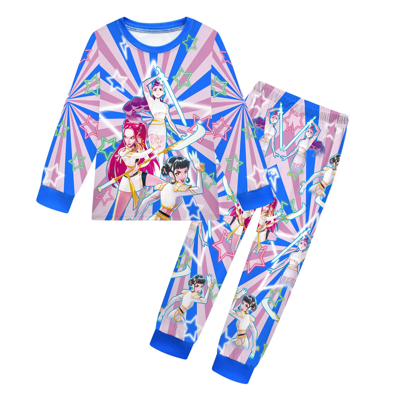KPop Demon Hunters 2 Buah Atasan dengan Celana Pakaian Tidur Kasual untuk Bayi Perempuan & Remaja Laki-laki Set Piyama Anak Kartun Lengan Panjang Piyama 158