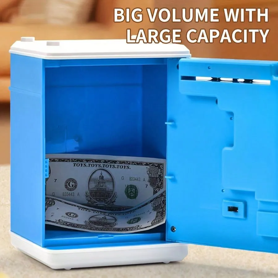 Caixa eletrônica de poupança de moedas, senha protegida, caixa de poupança ATM, caixa de poupança de rolo de papel para crianças
