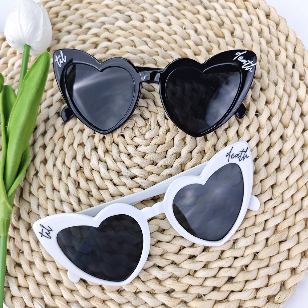 1 Stück "Bis dass der Tod uns trennt" herzförmige Sonnenbrille Hochzeitsfeier-Dekoration Foto-Requisite für Junggesellinnenabschied, Brautparty, Flitterwochen – Detail 3