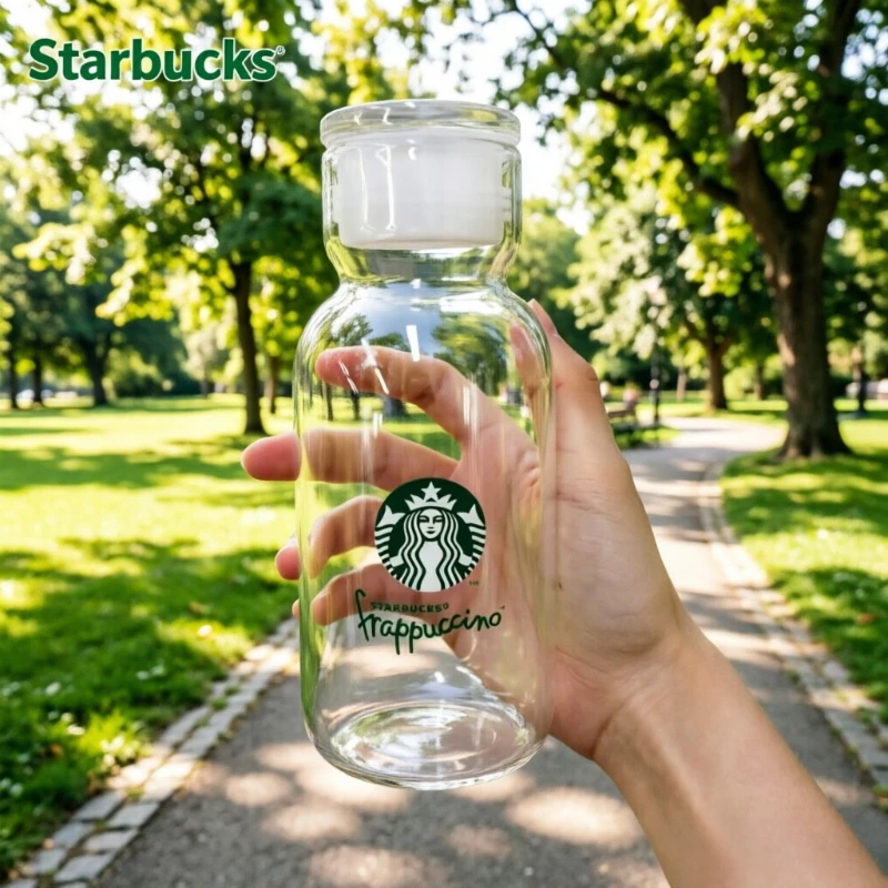 Botella de agua de vidrio elegante Starbucks de 300 ml, diseño de botella de leche, tapa a prueba de fugas, taza Starbucks reutilizable y ecológica