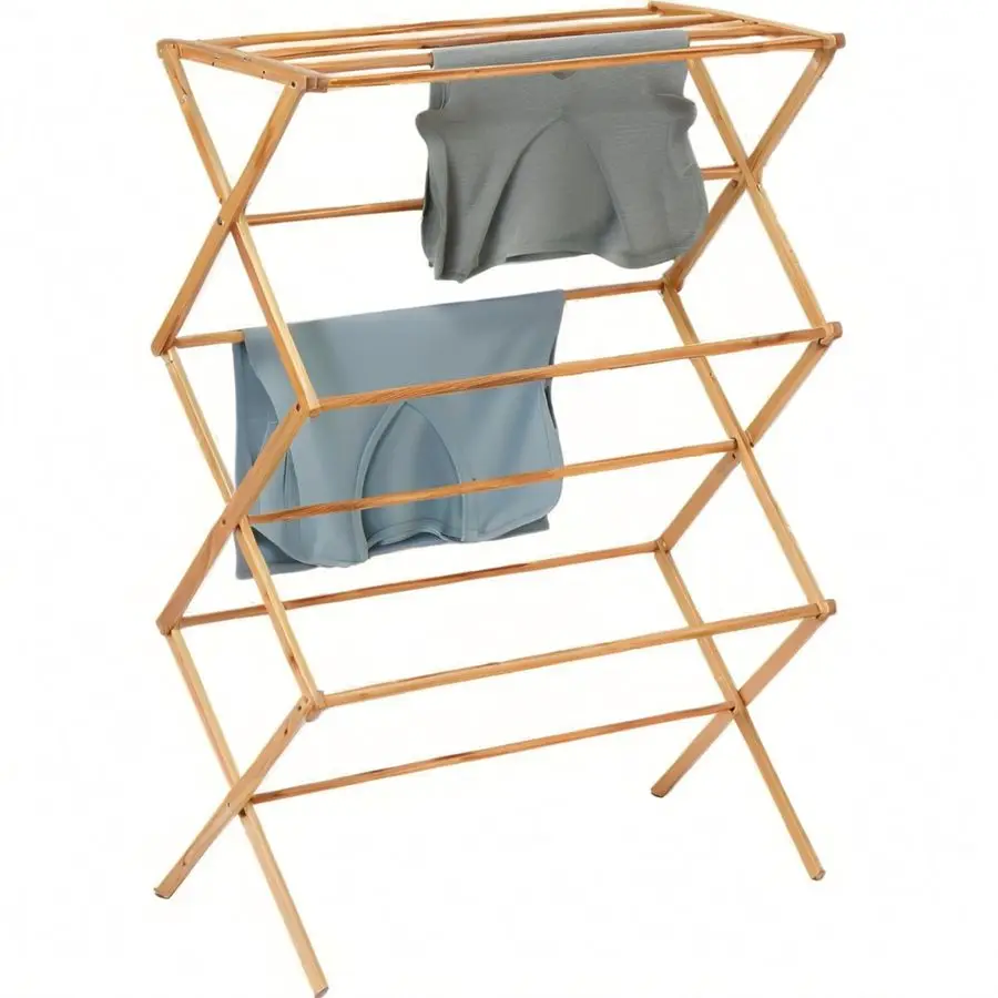

Bamboo Drying Rack Foldable Laundry Drying Stand for Indoor Outdoor Use SpaceSaving Clothes Rack for Towels, Blankets amp Delica