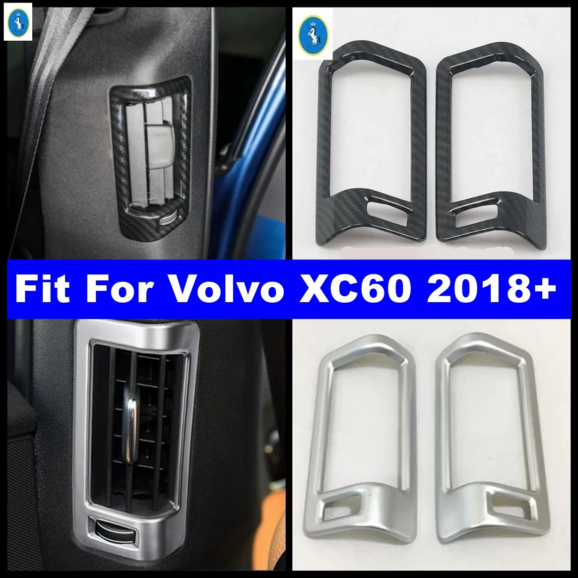 

For Volvo XC60 2018 - 2024 Carbon Fiber Look Auto Rear Door Pillar B Air Conditioner AC Outlet Vent Frame Accessories Cover Trim