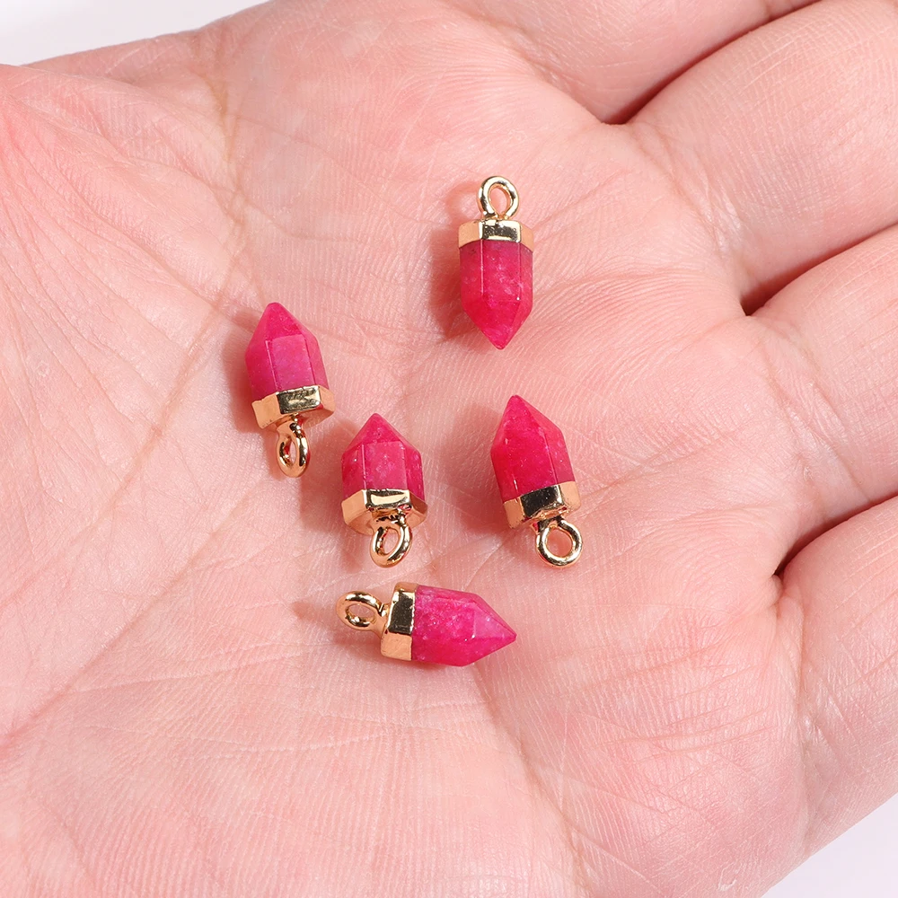 6x10mm Natural Stone Bullet Shape Gems Pendant Beads Amethysts Rose Quartzs Agates Crystals Pendant Bead for Jewelry Making DIY