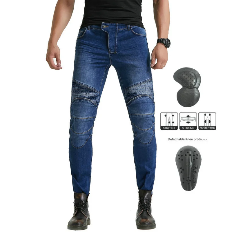 

Four Seasons Men's Motorcycle Jeans CE Protective Anti-Fall Straight Leg Racing Riding Pants