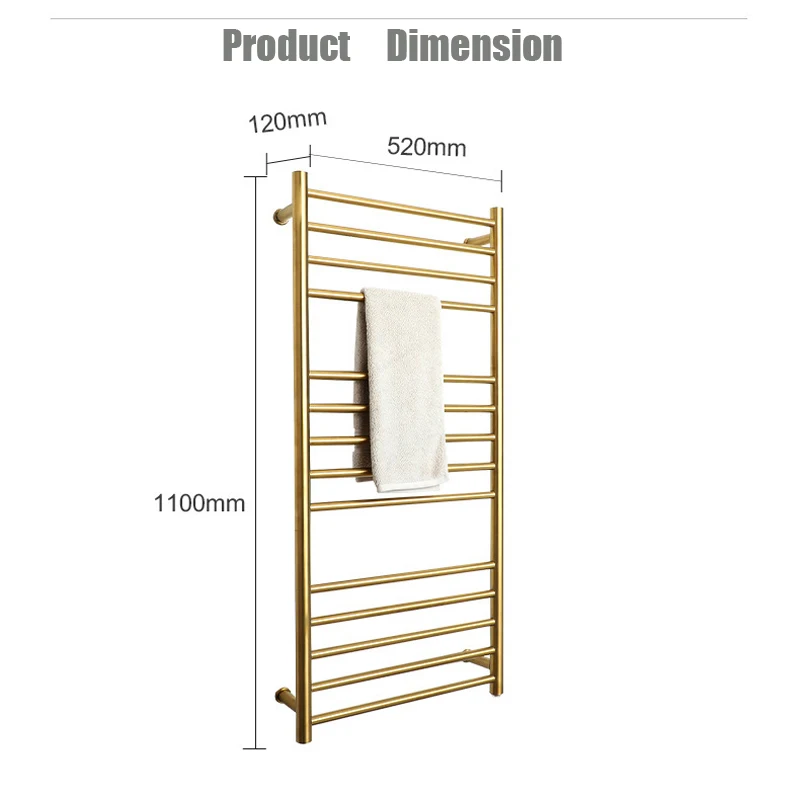 Imagem -05 - Luxo Gloss Gold Hide Cabo Instalar Toalha Aquecedor 110220v Grande Tamanho 110x52cm 304 Rack de Aço Inoxidável para Banheiro Banheiro