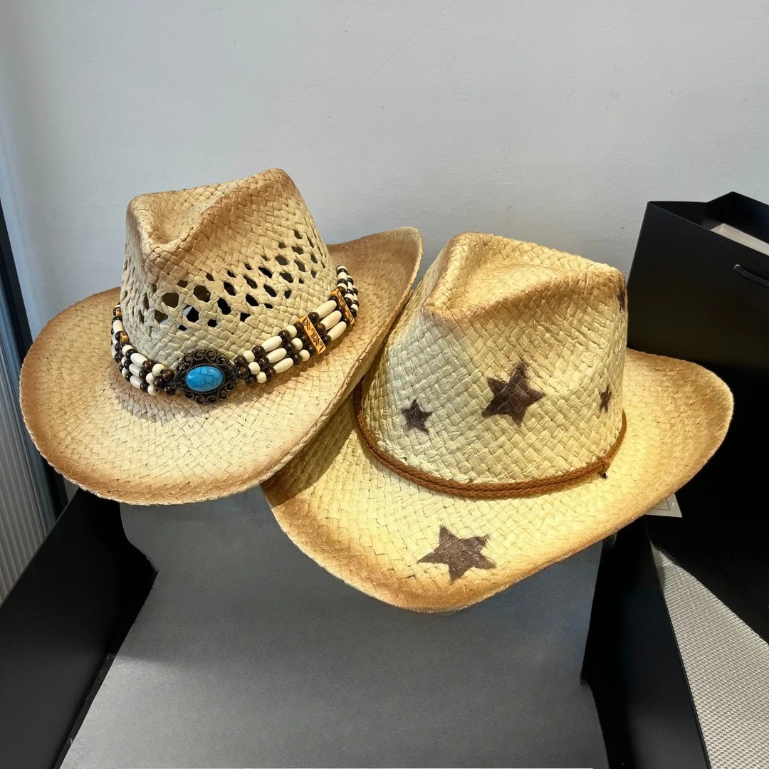 

High-end Outdoorvacation Beach Fisherman Hat Sun Hat New Men and Women Five-pointed Star Ethnic Style Straw Hat Light Luxurygift