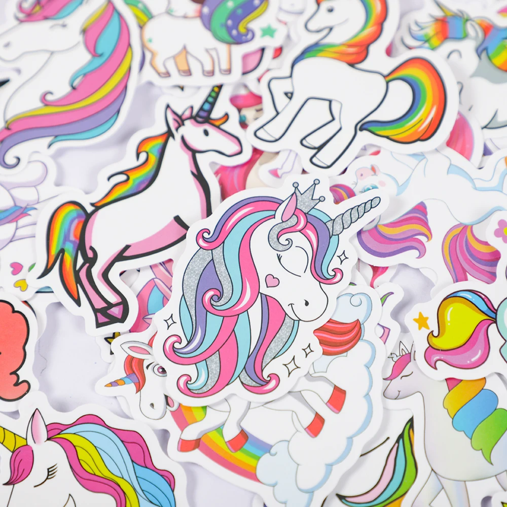 50Pcs Cartoon Unicorn Theme Party Favors Rainbow Unicorn Stickers Toy for Kis Birthday Party Baby Shower Gifts Goodie Bag