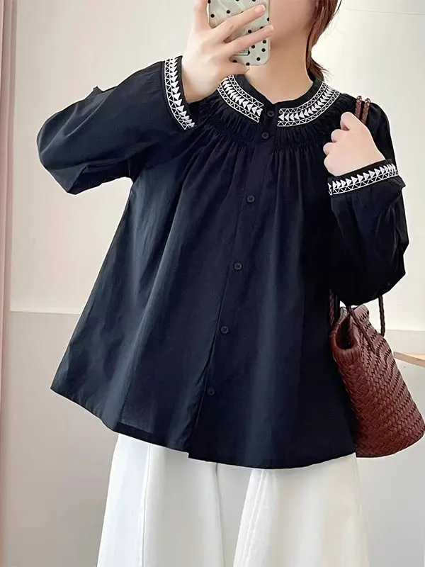 

plus Size Women's round Neck Long Sleeve Shirt Spring Autumn Fashion Simple Loose Beautiful Casual Match All Top Korean Style