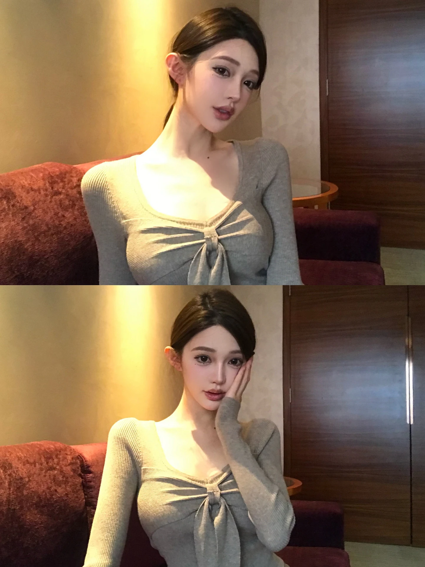 

Вязаный свитер Chill er Kyoto Beau Pure Desire Chien Heart Ne с узлом, базовый слой, универсальный, в корейском стиле...