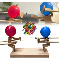 1-4Sets Handmade Wooden Balloon Bamboo Man Battle Fencing Puppet Two-player Game Fast-paced Balloon Battle Robot Children's Toys