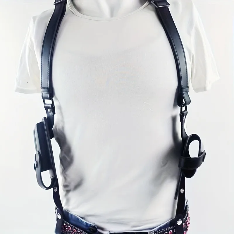 ปรับหนังคู่นิตยสารไหล่ปกปิดปืนพก HOLSTER ด้านข้างสายคล้องปืนกลางแจ้งสายคล้องไหล่ของขวัญเพื่อน