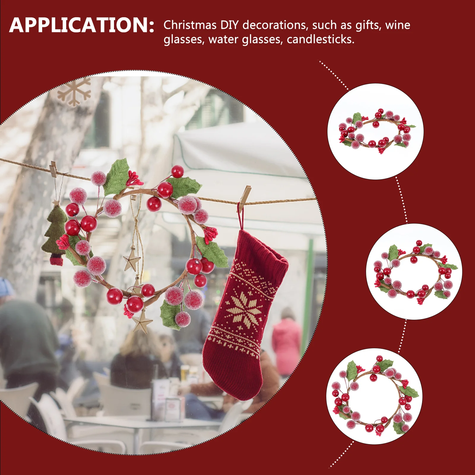 

4Pcs Simulated Berry Garland Mini Wreath Decor Decorative Candlestick Xmas Party Ornament Candlestick Berry Wreath