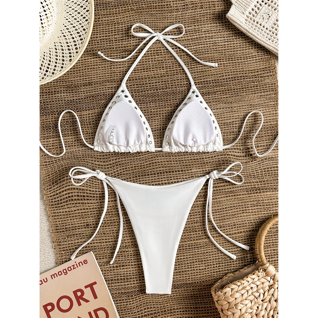 Halterneck-Bikini mit Ausschnitten, Damen-Badeanzug, zweiteiliges Bikini-Set, hoher Beinausschnitt, gepolstert, Badebekleidung, Badeanzug, Modell V8269. – Detail 21
