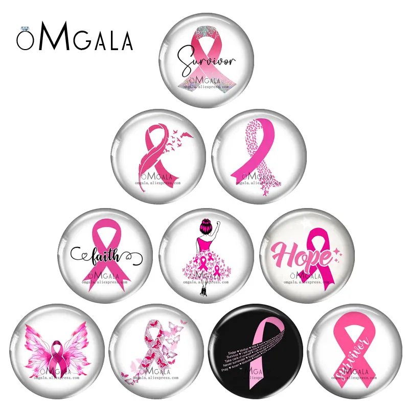 Women's Health Pink Ribbon Art Paintings 12mm/18mm/20mm/25mm Round photo glass cabochon demo flat back Making findings