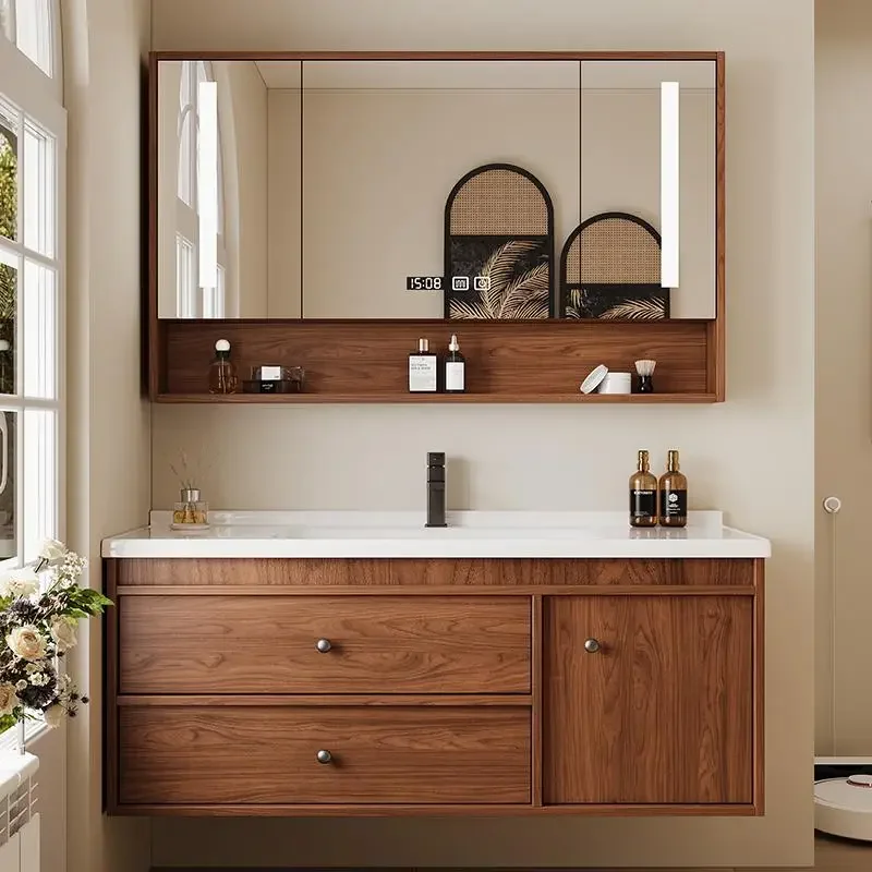 

Medieval walnut-colored ceramic integrated bathroom hand wash basin combined bathroom washbasin