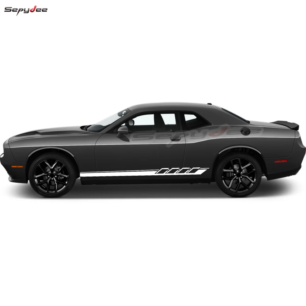 2Pcs Car Stickers for Dodge Challenger SRT SXT Racing Sport Auto Body Decor Door Side Stripes Skirt Vinyl Decals Car Accessories