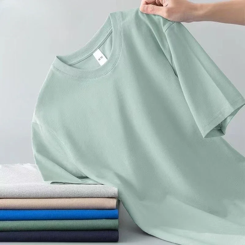 100% Pure Cotton Round Neck Short Sleeved T-shirt for Men and Women's New Summer Versatile Loose Solid Color Men's T-shirt image 2