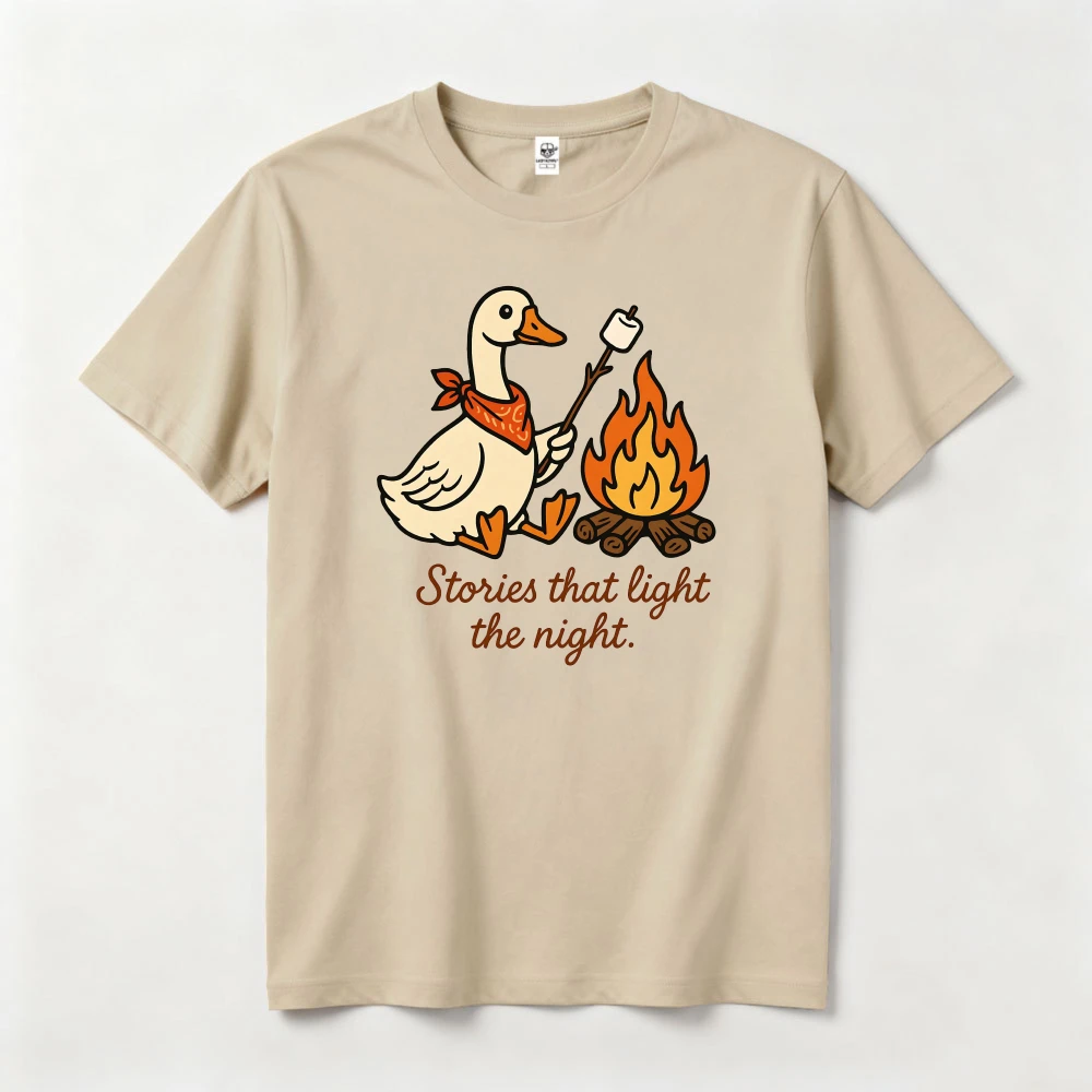 Funny Duck Camping Shirt Goose Campfire Tops Stories That Light The Night Tee Cute Adventure Top Camping Lover Gift Tops