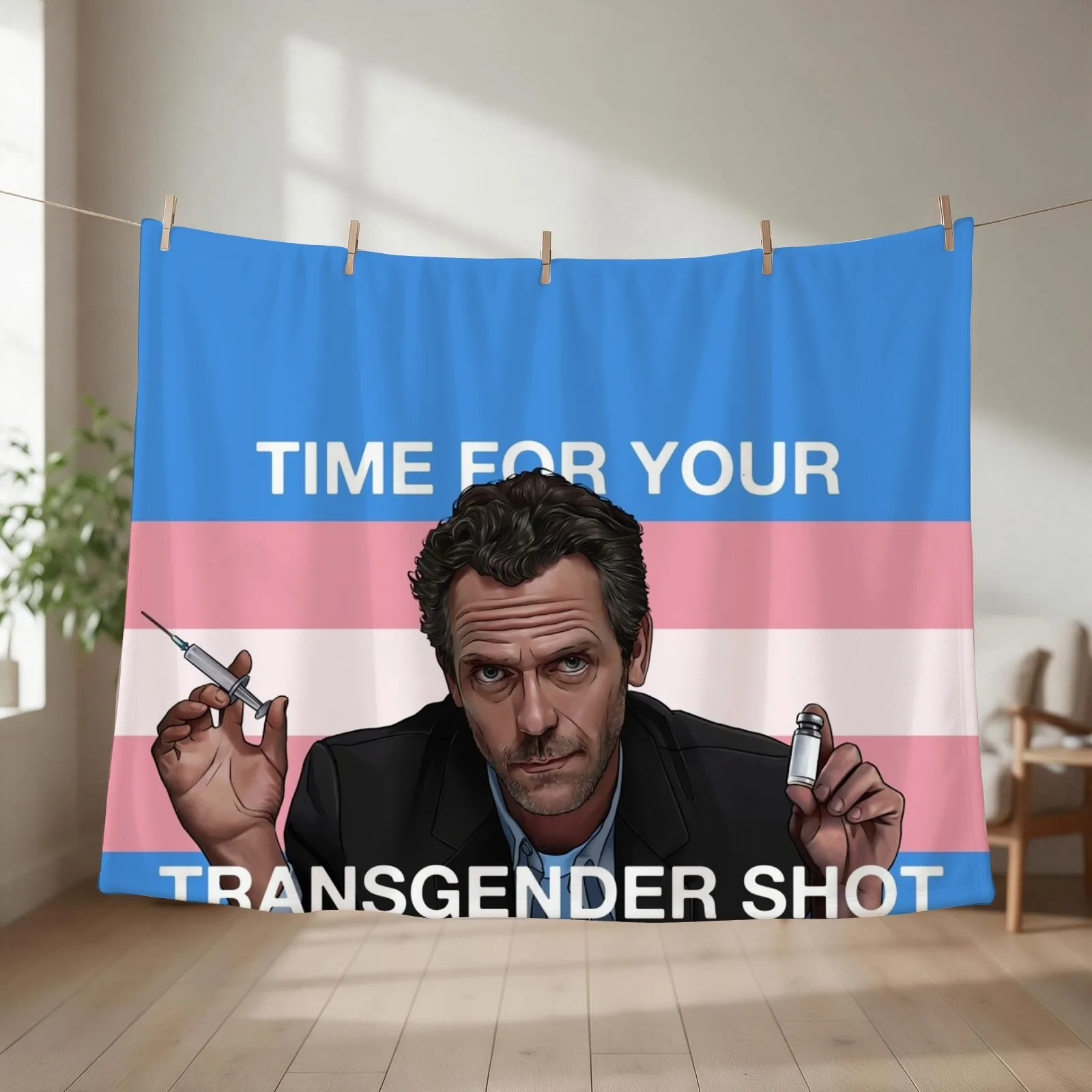 Dr. House Trans Flag Throw Blanket couch cozy soft plush fuzzy picnic outdoor blanket
