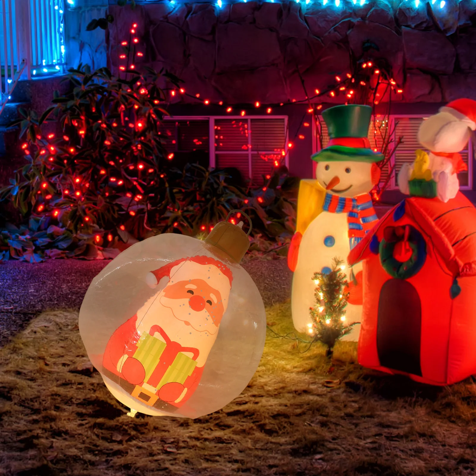 

23.6 Inch Giant Light Up Inflatable Christmas Ball Outdoor Blow Up Bauble Stable Base for Holiday Garden Decor