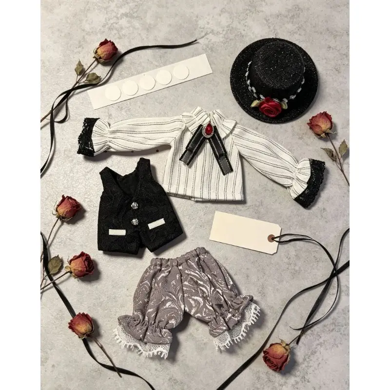 Chestnut Vintage Bjd Doll Outfit Retro Dark Rose Top Hat Clothes Set For 8 To 12 Inch Bjd Doll Accessories