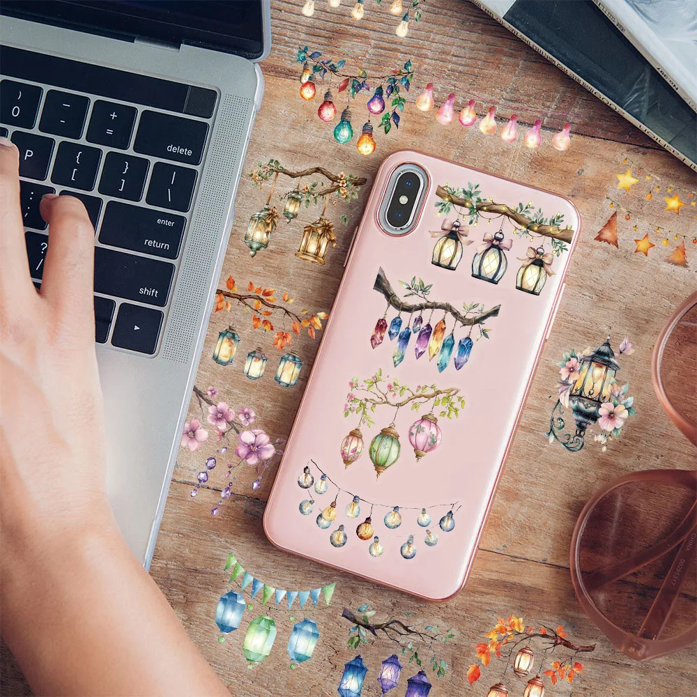 50PCS Lanterning PET Plastic Stickers Decorative Phone Cases, Laptops, Water Cups, Skateboards DIY Waterproof Stickers image 5