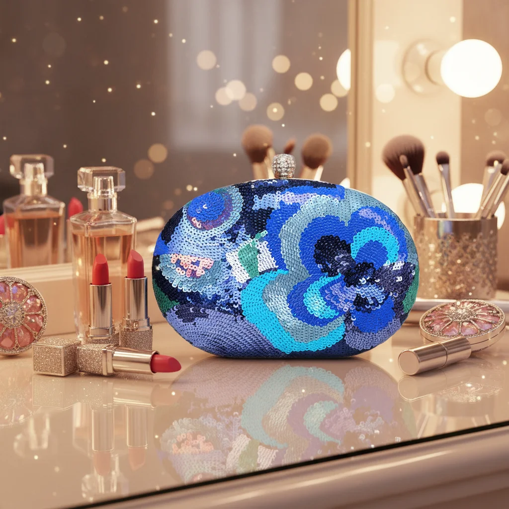 Cross-border New Floral Evening Clutch Bag Cross-Body Strap Polyester for Cheongsam Banquet Use Embroidery Sequins Dinner Bag