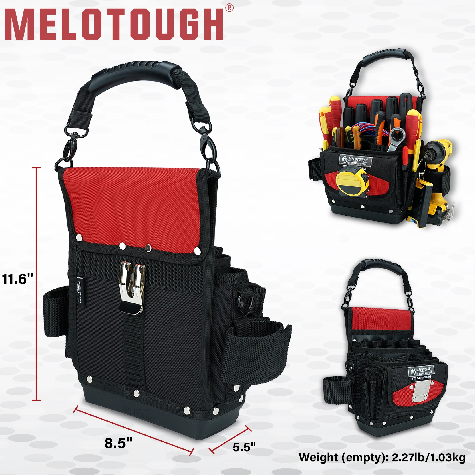 ベルトクリップ付きツールポーチバッグ、オープンタイプツールポーチ、ハードボトム付きHVACメンテナンスツールバッグ（整備士、大工、暖房技師向け）