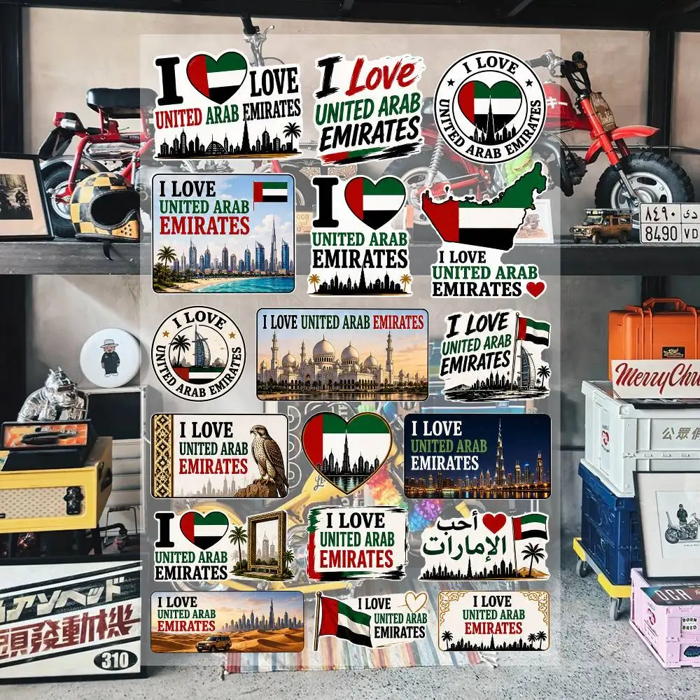 I Love United Arab Emirates Aesthetic Graffiti Stickers Waterproof PVC Decals for Car Motorcycle Skateboard Helmet Notebook