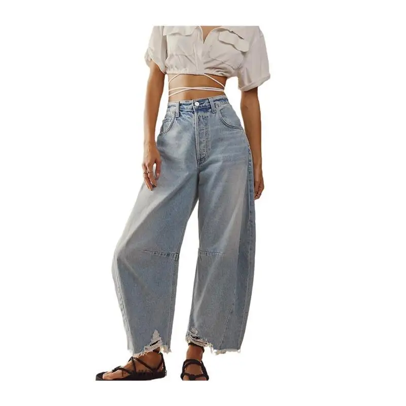 Casual cropped broek met wijde pijpen, jeans met rechte pijpen voor dames, lentefee, negen punten lengte, geen merk geregistreerd handelsmerk
