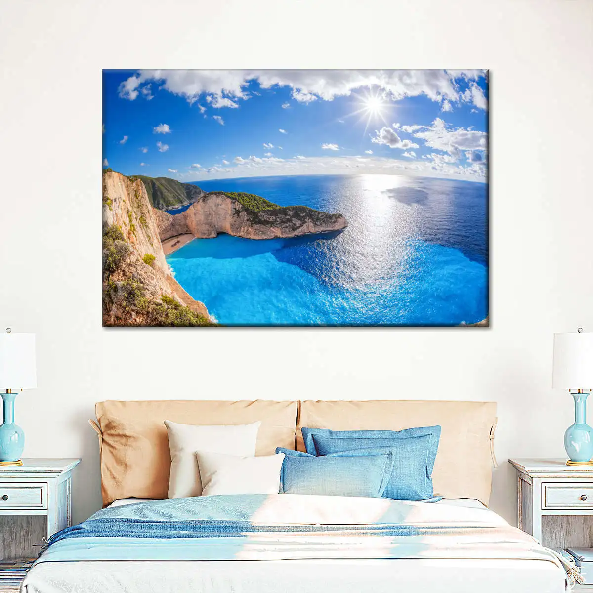 1pc, Greek Shipwreck Beach Coastal Wall Art, Seascape Poster, Unframed Canvas Print for Living Room Home Decor