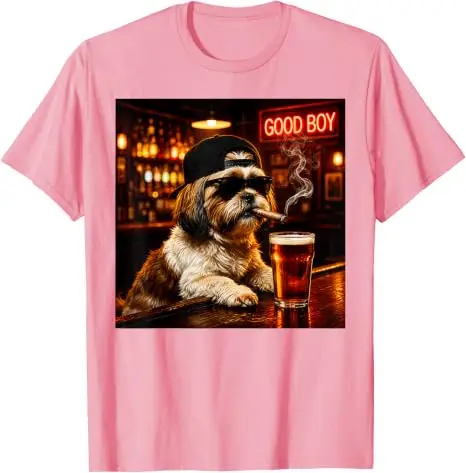 Lustiges Shih Tzu beim Biertrinken Grafik-T-Shirt „Guter Junge Hund“ Meme Y2k Hundebesitzer Nachtclub Bar Leben Grafik-Bekleidung Trinkfeste Männerkleidung – Detail 11