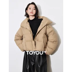 TOYOUTH Women Down Jacket 2024 Autumn Winter New 90% White Duck Down Stand up Collar Warm Coat