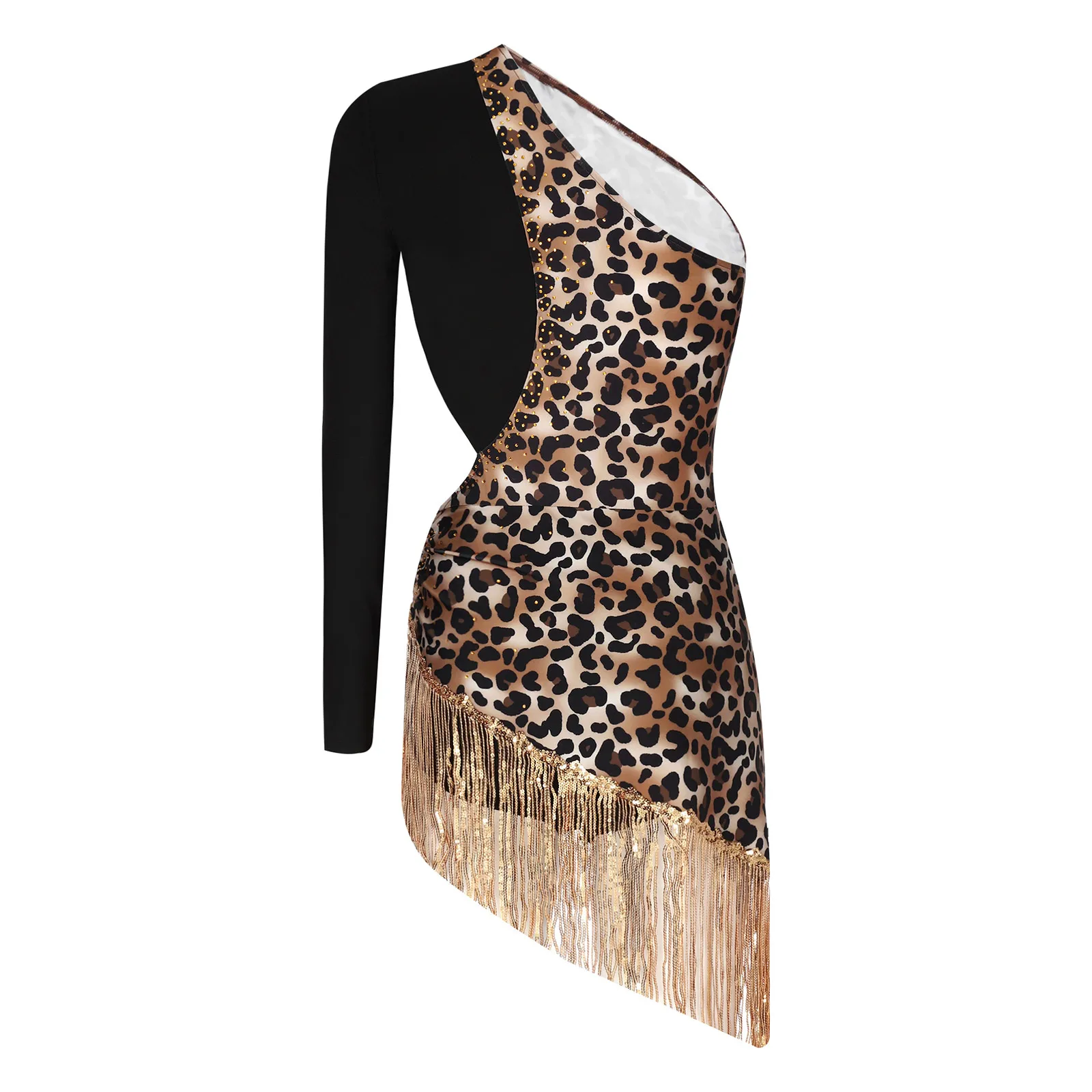 성인 여성 인쇄 라틴 댄스 공연 의상 라인 석 장식 스팽글 술 볼룸 댄스 복장 연습 의류