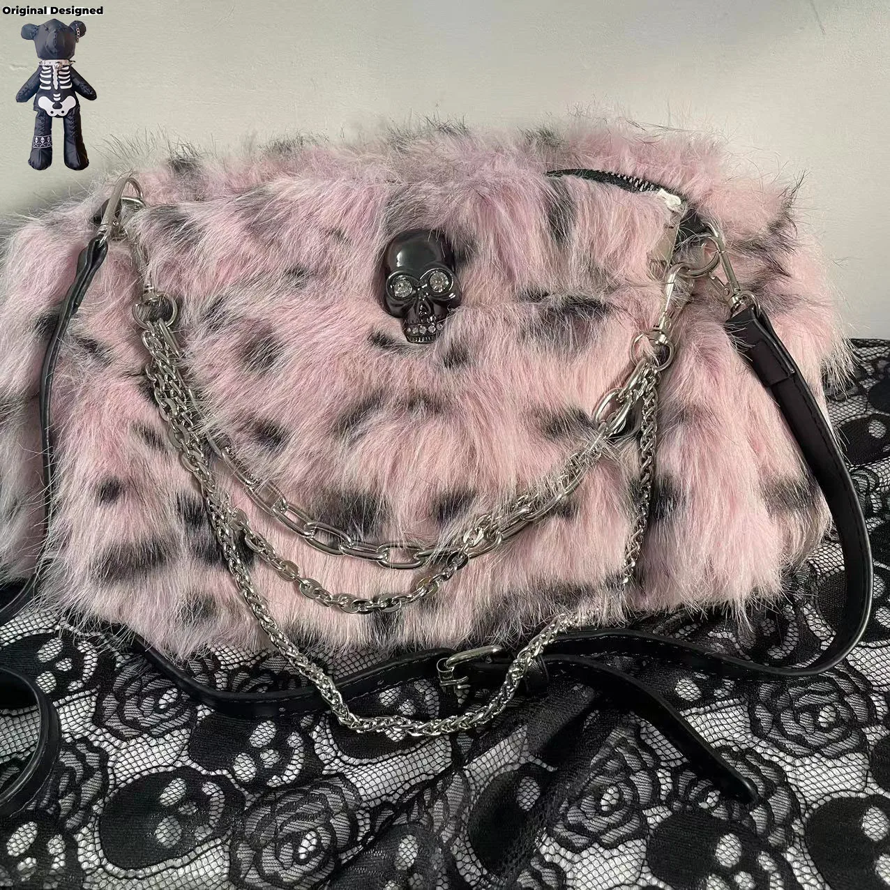 Bolso de mano de leopardo Rosa Y2K Punk, bolsos de felpa versátiles, bolso cruzado diario, bolsos de mano para mensajes