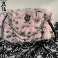Bolso de mano de leopardo rosa Y2K Punk, bolso cruzado diario versátil de felpa, bolsos de mano con mensaje