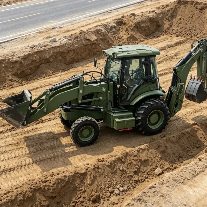 Customized Mini Backhoe Loader Wheel Driven for Trenches with Digging Bucket and Loader Attachment Land Clearing
