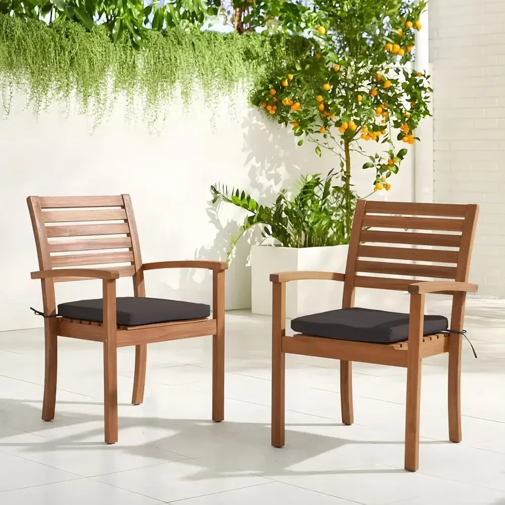 6-Piece Stackable Acacia Wood Patio Dining Set with Armrests and Removable Grey Fabric Cushions
