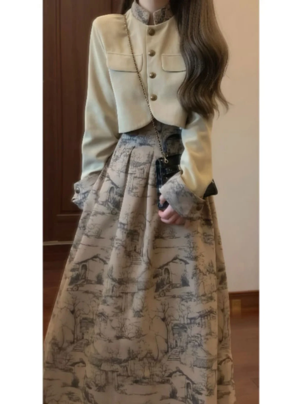 

Retro Style Corduroy Jacket And Skirt Set Elegant Ladylike Two-Piece Ensemble for Spring Fashionable Youthful Autumn Wear